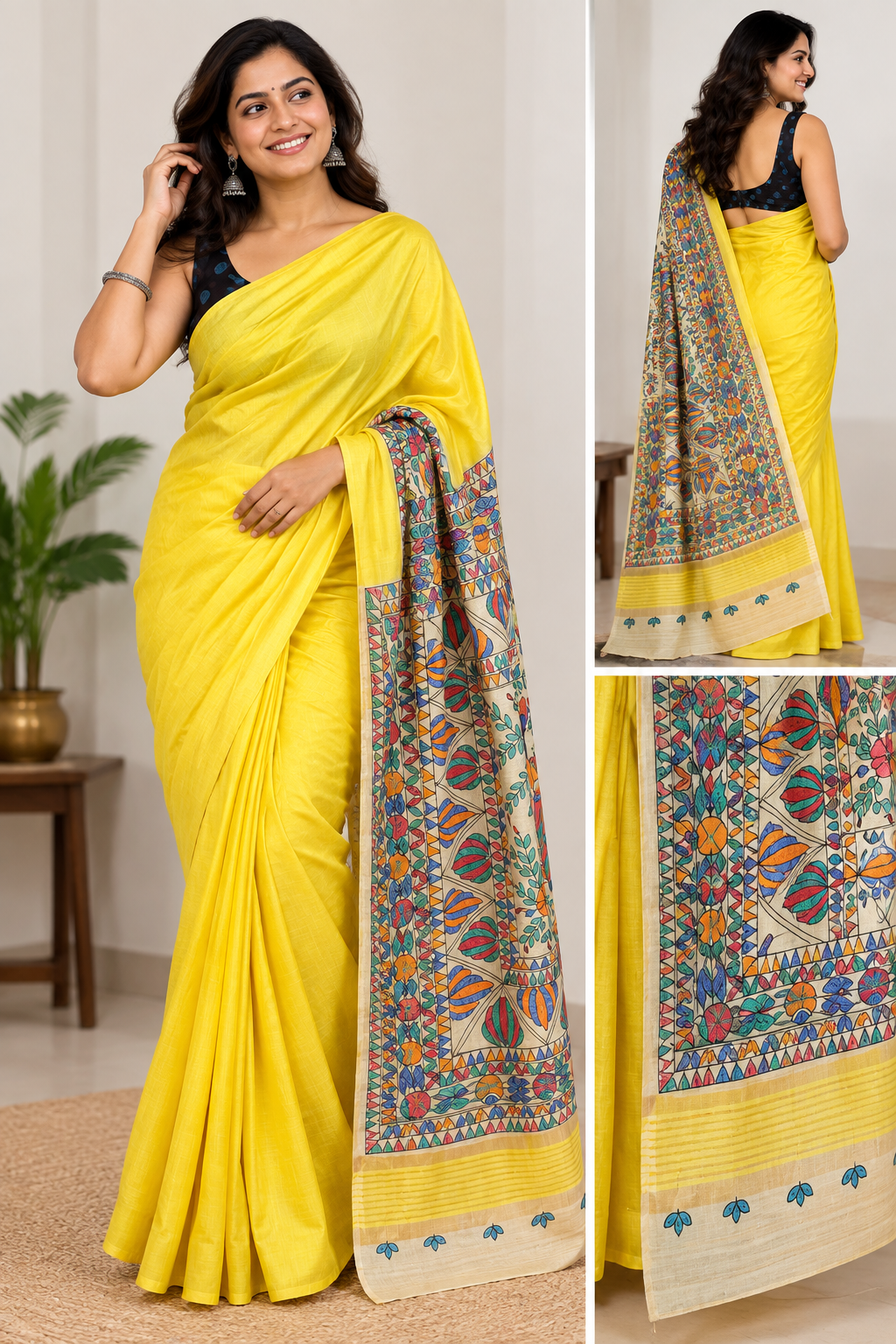 Bhagalpuri Madhubani Pallu Saree - Yellow