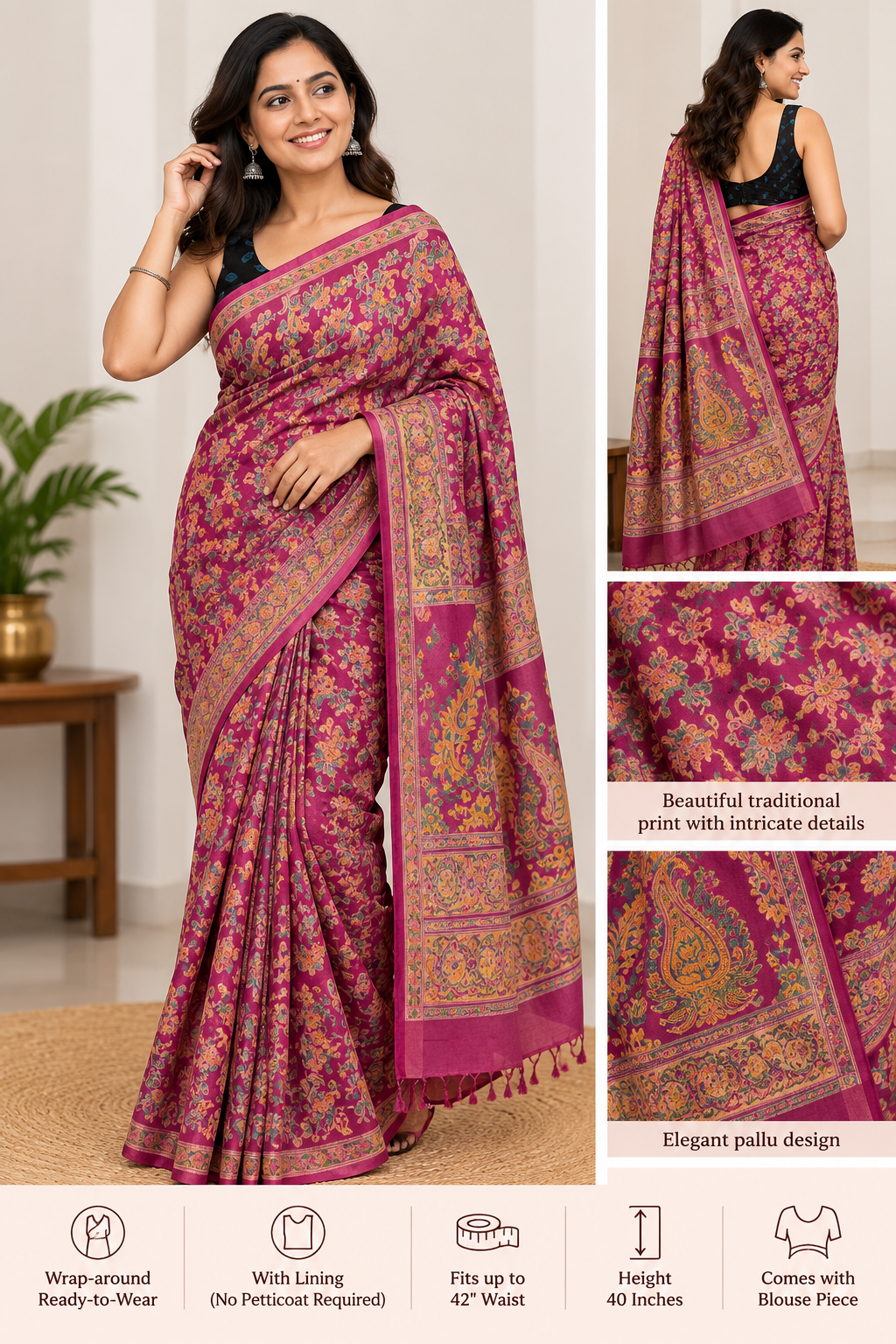 Bhagalpuri Printed Saree - Onion Pink