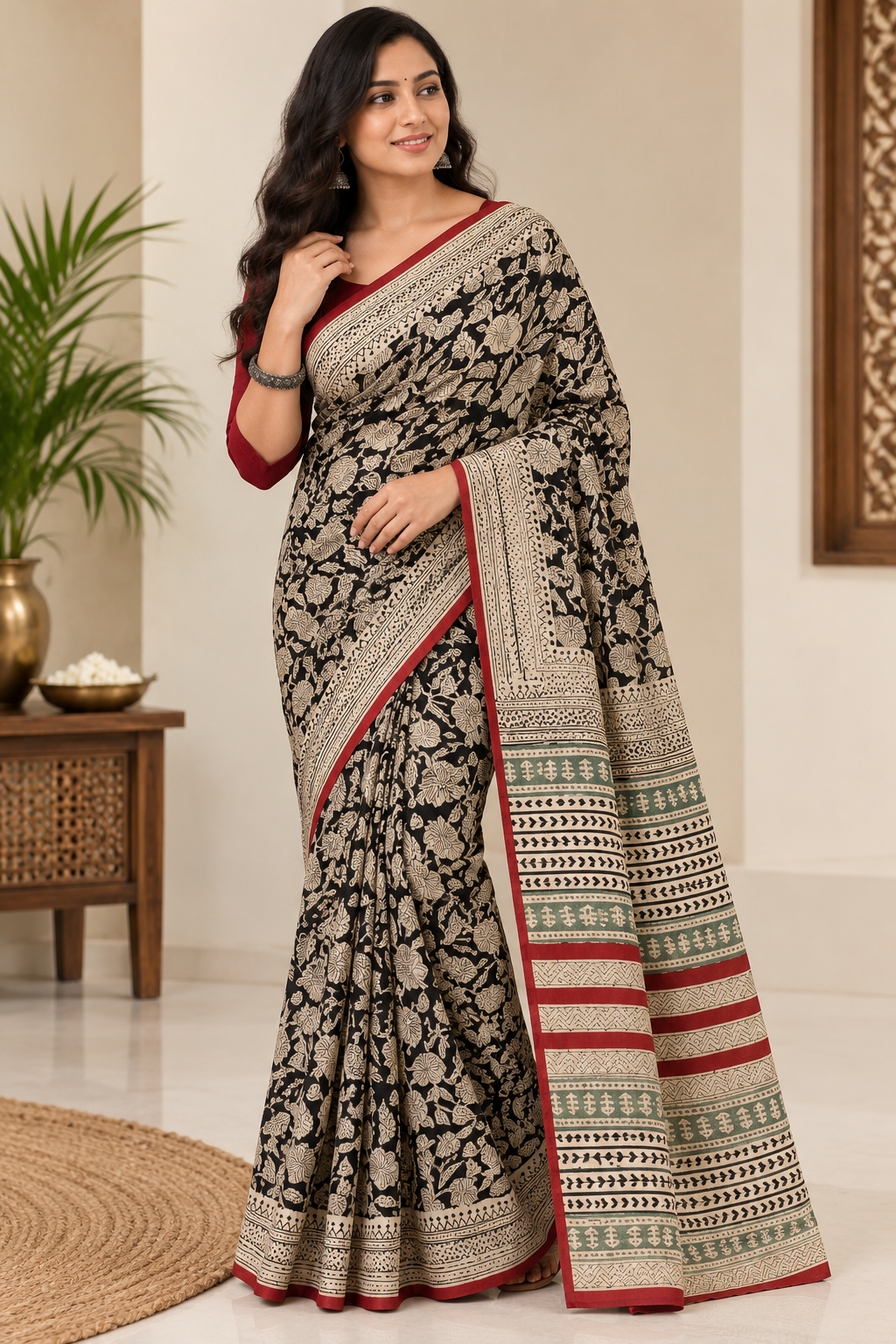Bagru Hand Block Printed Pure Jaipur Cotton Saree