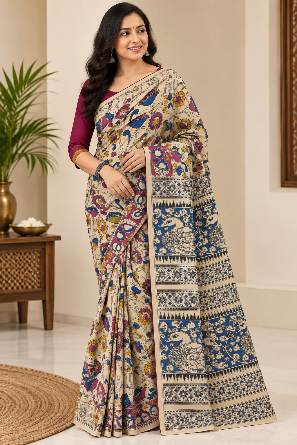Multicolor Kalamkari Cotton Ready-to-Wear Saree