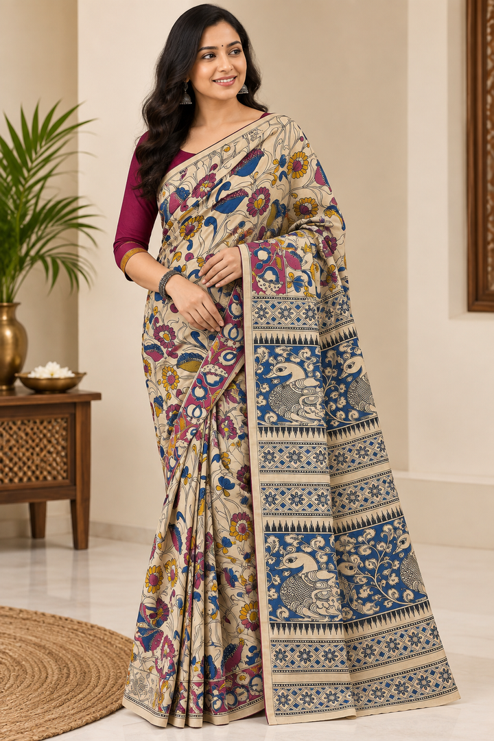 Multicolor Kalamkari Cotton Ready-to-Wear Saree